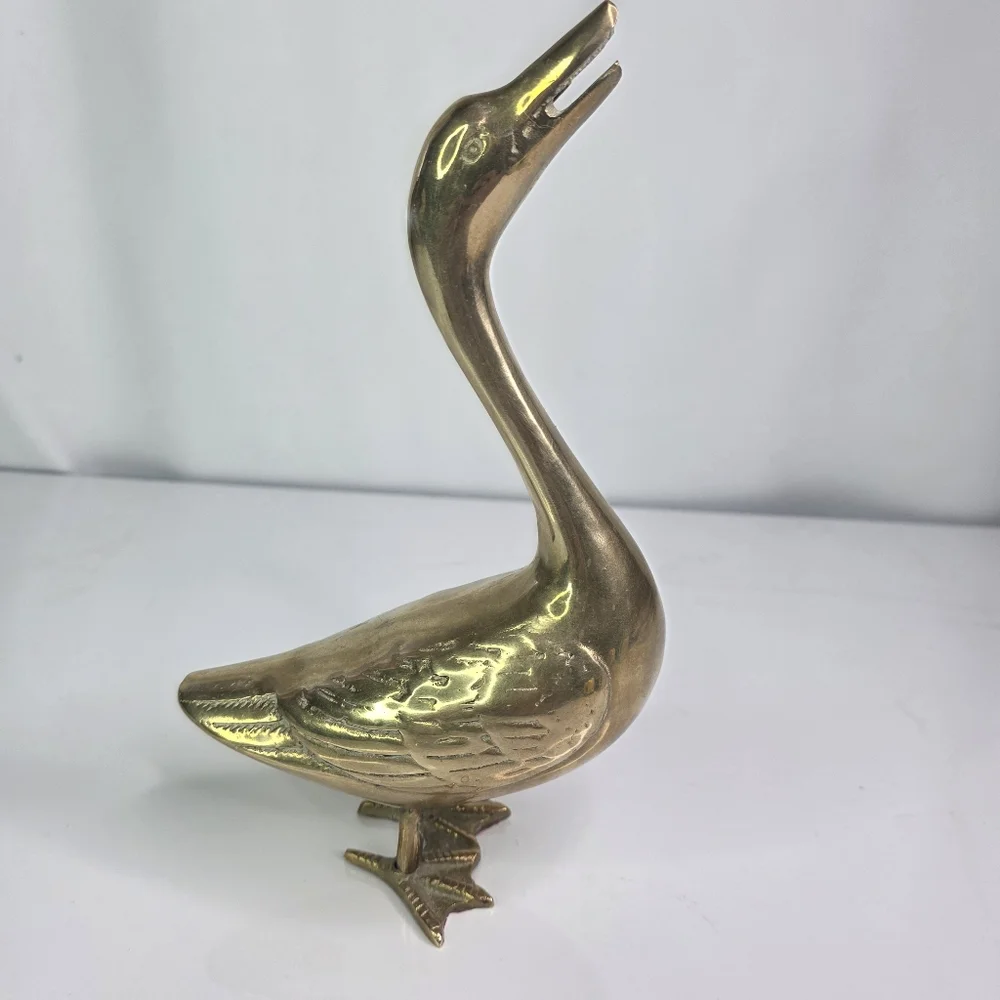 Vintage Brass Duck Goose Webbed Feet Legs Long Neck. - Picture 10 of 12